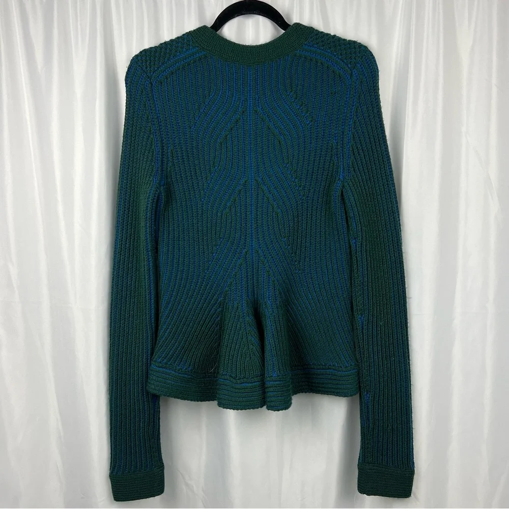 RACHEL ROY Green Blue Chunky Peplum Back Cardigan - Picture 8 of 13
